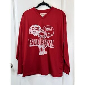PACSUN Budweiser Bud Bowl III Long Sleeve Jersey Shirt Mens Medium Red Retro Bud